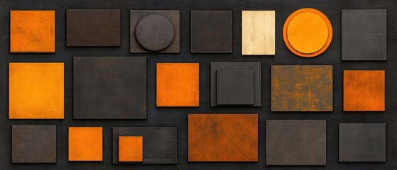 Abstract Geometric Composition:  Orange and Dark Tones