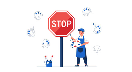 Painter Infringement Artist Encountered Obstacle Visual Symbol Expression Concept