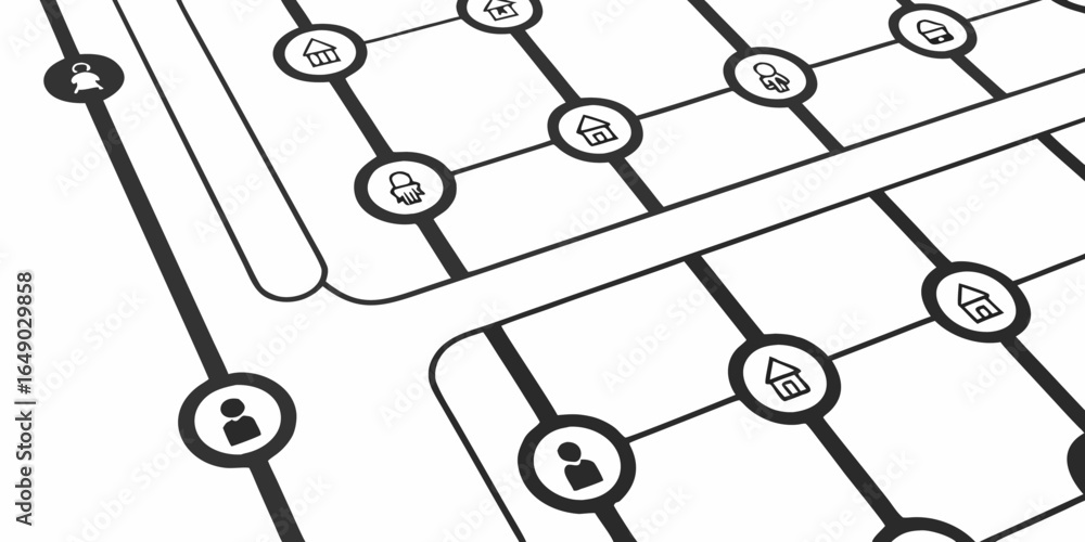 Aufkleber abstract representation of a network with person house and handshake icons on a grid layout