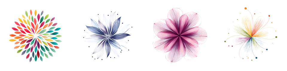 Fototapeta premium Abstract Colorful Flower Bursts: Watercolor Style, Isolated on White