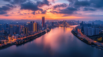 sunset over the river