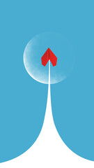 Fototapeta na wymiar Contemporary collage. Red paper plane shooting upward in clean vertical trail against blue sky. Concept of rapid growth, launch momentum, startup success, and ambitious business strategy.