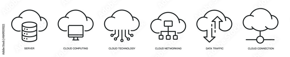 Aufkleber cloud computing thin line icon set. web minimal editable stroke icons