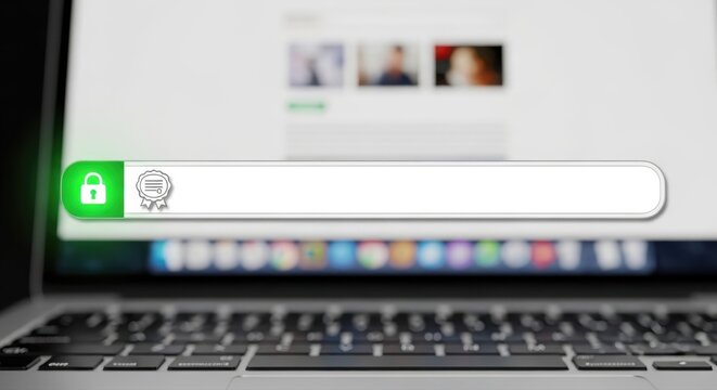 Secure Website Connection on Laptop with SSL Certificate and Padlock Ensuring Online Data Protection and Privacy for Ecommerce