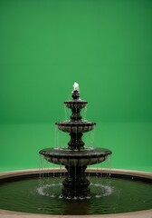 Obraz premium Dark Stone Fountain with Waterfalls on Green Screen Background