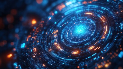 Abstract Futuristic Technology: Digital Data Flow in a Circular Pattern