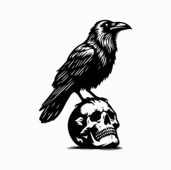 Obraz premium Raven Perched on Skull Silhouette – Dark Gothic Death Metal Icon