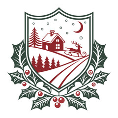 Isolated Christmas Sleigh Badge with a Vintage Look