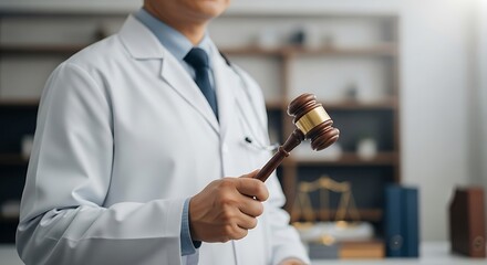Doctor Holding Gavel in Medical Legal Setting