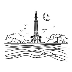 Continuous Line Drawing of Minar-e-Pakistan – Minimalist Lahore Landmark Illustration