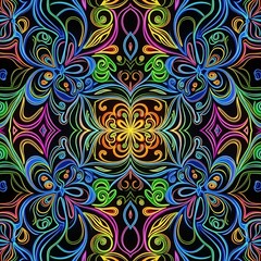 Vibrant Abstract Pattern with Intricate Floral Motifs