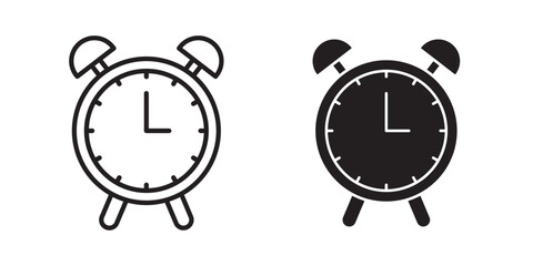 Alarm clock icon stroke and fill on white background. 
Alarm clock vector icon. Simple outline style, alarm clock ringing icon