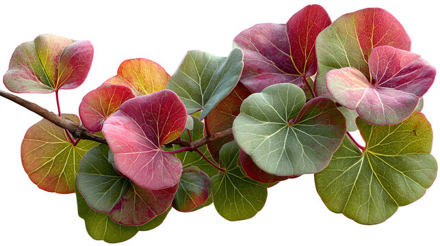 Sea grape leaves cluster with green and red tones, isolated on transparent background
