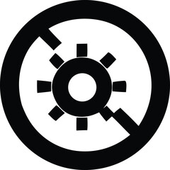 Obraz premium A stark black and white graphic symbol representing the prohibition of a gear or cogwheel within a circular no entry sign