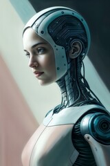 cyborg with intricate patterns in soft pastel tones for sci fi illustration