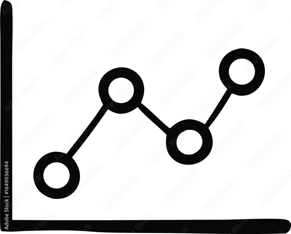 Poster simple hand drawn line graph illustrating upward and downward trends with circular data points on a 