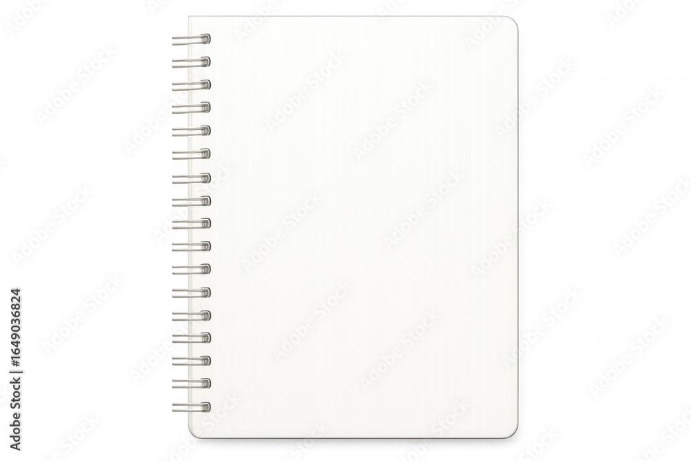 Poster realistic spiral notepad with blank white pages on transparent background, ideal for showcasing your
