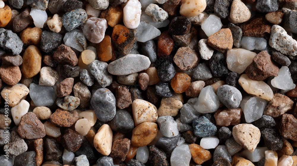 Poster diverse rocks and pebbles offer a captivating display of nature's art, showcasing an array of sizes,