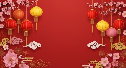 Happy Chinese new year design. 2025 Rat zodiac. Cute mouse cartoon. Vector illustration and banner concept .Festive Chinese lanterns Japanese, Korean, Vietnamese lunar new year. With generative ai .