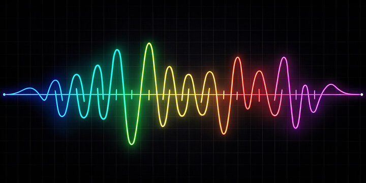 Vibrant neon sound wave visualization on a dark background
