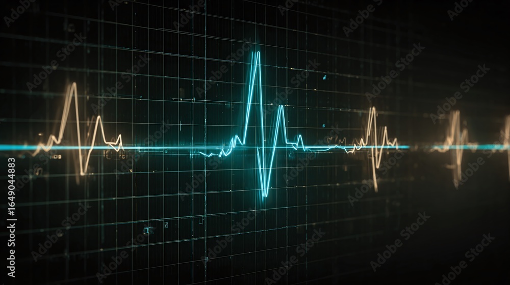 Aufkleber electronic data visualization: vibrant waveform on grid, data pulses with precision, technology and 