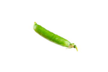 Fresh green pea pods with green peas isolated on white background. Sweet green peas. Green pea...
