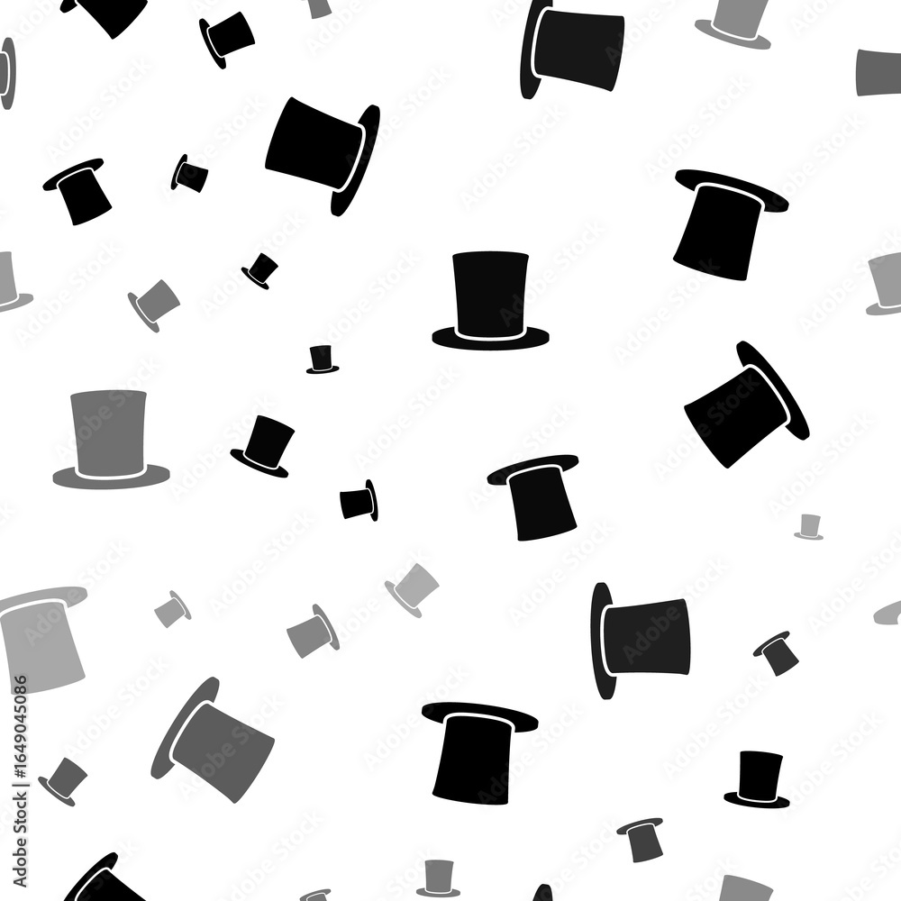 Poster seamless vector pattern with top hat symbols, creating a creative monochrome background with rotated