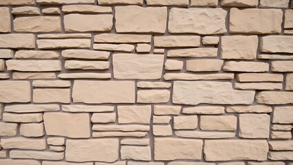 Textured light beige stone wall background with natural irregular pattern.