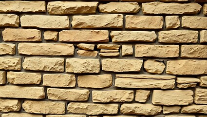 Fototapeta premium Textured Tan Stone Wall with Rough Edges and Dark Grout.