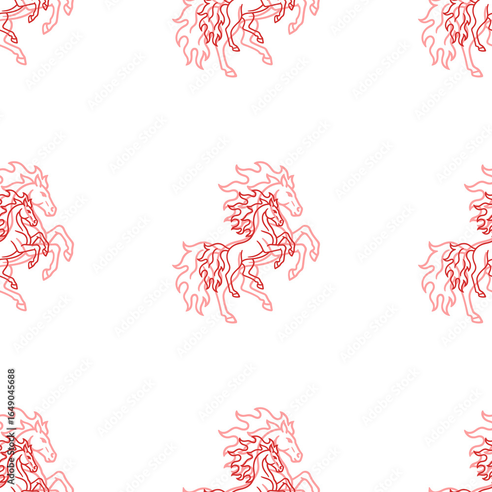 Poster seamless pattern of large isolated red fiery horse symbols. the elements are evenly spaced. illustra