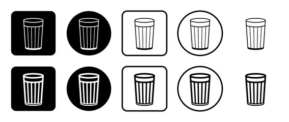 Icon set of glass symbol. Filled, outline, black and white icons set, flat style.  Illustration on transparent background