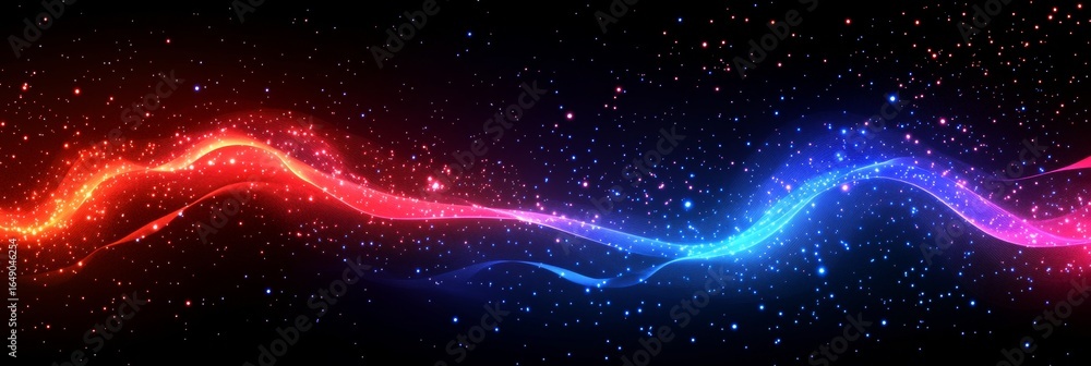 Poster abstract nebula spacescape with dynamic intertwined waves in a cool blue to warm red gradient