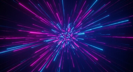 Naklejka premium Radiating Blue and Magenta Neon Lines in a Cosmic Explosion