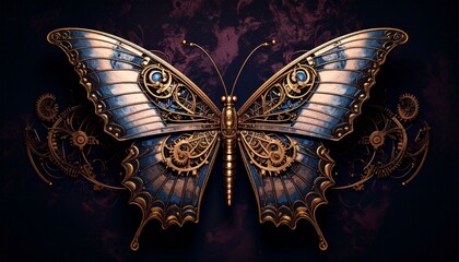 Steampunk butterfly decorated with vintage gear ornaments.