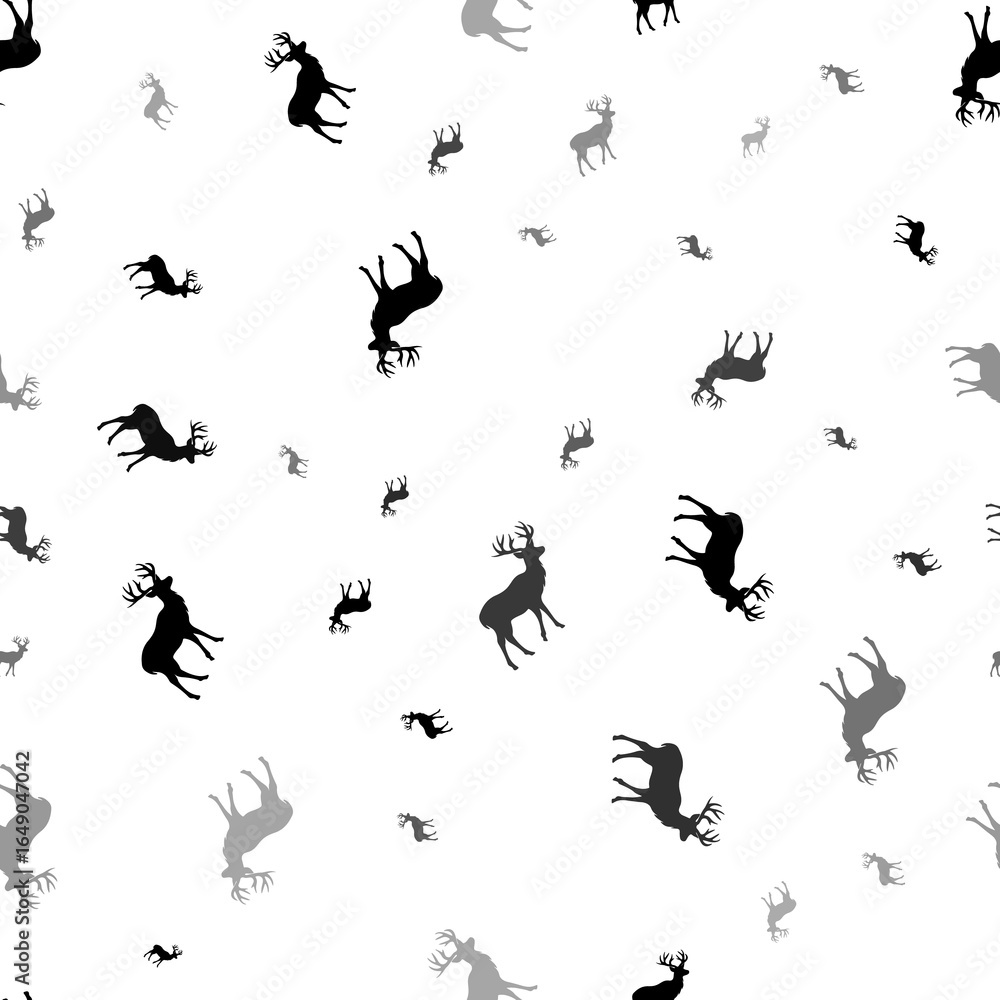 Poster seamless vector pattern with deer symbols, creating a creative monochrome background with rotated el