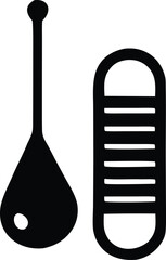 Simple silhouette icons of a traditional sitar and a vintage microphone representing music and performance