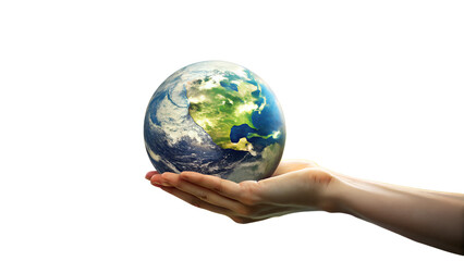 Hand Holding Earth Globe Symbolizing Global Responsibility on transparent background