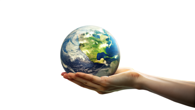 Hand Holding Earth Globe Symbolizing Global Responsibility on transparent background