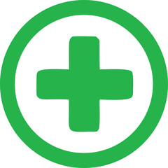 Obraz premium A simple bold green cross symbol encased within a thick circular border on a clean white background representing healthcare or medical services