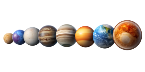 Solar System Planets in a Row Realistic Render on Transparent Background