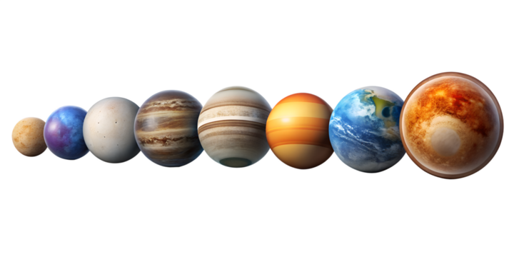 Solar System Planets in a Row Realistic Render on Transparent Background
