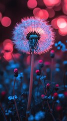 Enchanted Dandelion: A Surreal Bloom in Neon Hues