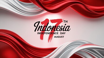 Fototapeta premium Creative red and white waves symbolizing Indonesia’s national pride.