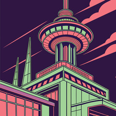 Floral geometric icon in square frame with dark blue background and pink pattern.