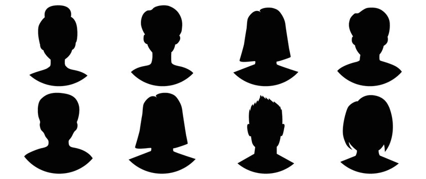 Flat illustration. Eight black cradle icons. Avatar, user profile, person icon, profile picture. Suitable for social media profiles, icons, screensavers and as a template.