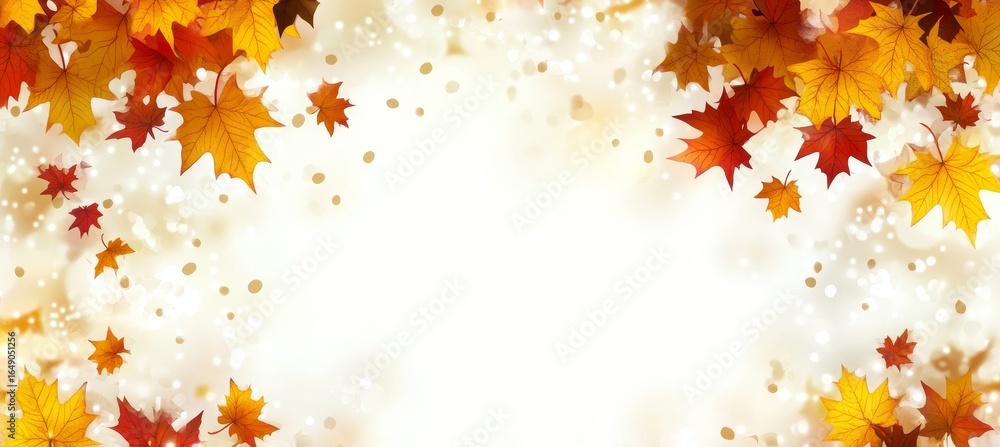 Poster vibrant autumn backdrop featuring colorful maple leaves against a soft bokeh light background