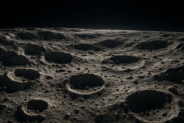 Close-up view of the lunar surface with numerous craters.