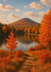 Obraz premium Serene autumn landscape with lake.