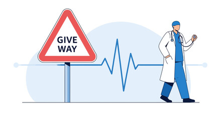 Prioritizing Health Important Decisions Doctor Examining Heart Rate Give Way Sign