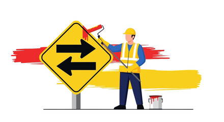 Redesigning Traffic Direction With A Painter Transforming A Sign Into A Fresh Vision